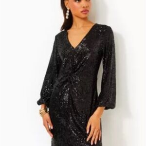 Lilly Pulitzer Black Sequin Dress with Bishop Sleeves